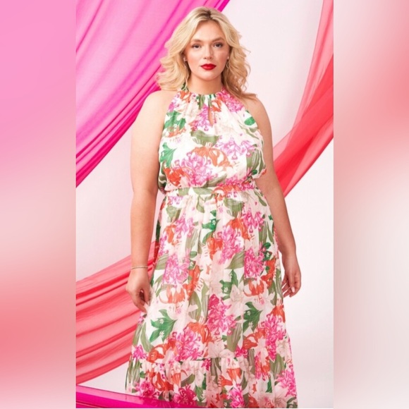 - CeCe Halter Maxi Dress Floral print Halter NWT Size 22 W - Picture 1 of 15